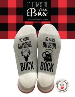 BAS DE LAINE ”JE SUIS CHASSEUR DE BUCK ET BUVEUR DE BUCK”
